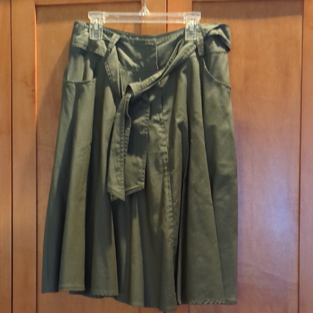 JkLA California Olive Green Midi Skirt Tie Belt Small